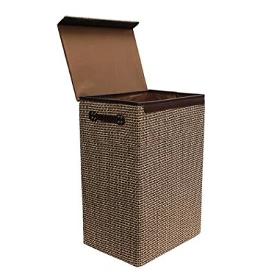 Image of simpahome 72L Laundry Basket with Lid, Sturdy Foldable Woven Style Hamper Design Beige/Brown 60cm (H) x 40cm (W) 30cm (L) Single