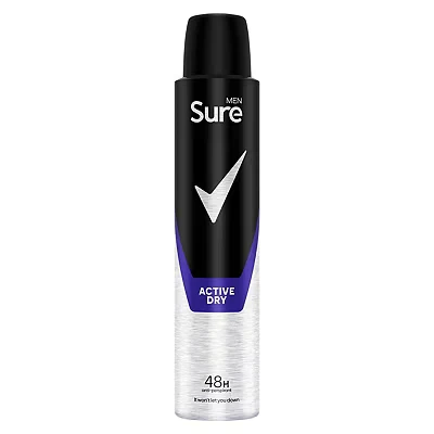 Image of Sure men Active Dry deodorant for Anti Perspirant Aerosol 48 hour sweat and odour protection 200ml
