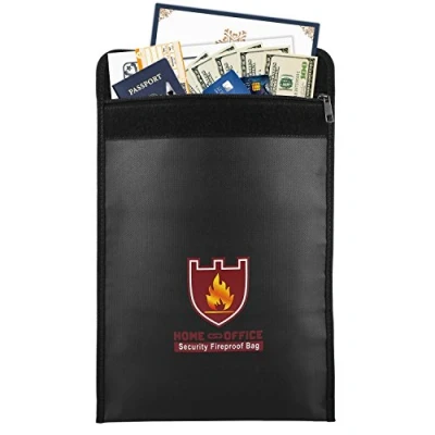 Image of Fireproof Money &amp; Document Bag, MoKo 15&quot; x 11&quot; Fire Water Resistant Cash Envelope Holder, Protect Your Valuables, Documents, Money, Jewelry, Zipper Closure for Maximum Protection, Black