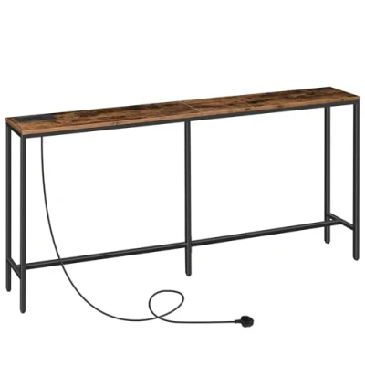 Image of MAHANCRIS Console Table with Power Outlet, 180 CM Narrow Sofa Table, Industrial Entryway USB Ports, Behind Couch for Entryway, Hallway, Foyer, Living Room, Rustic Brown ACTHR18KE01V