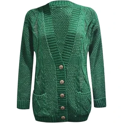 Image of MAYA® Plus Size Womens Button Long Sleeve Pocket Top Ladies Knitted Cardigan (Green, 12 14)