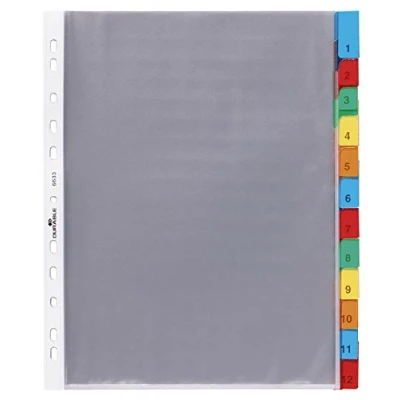 Image of Durable 12 Part File Dividers for Lever Arch Files and Ring Binders German Made Colour Coded Plastic Pocket Folder Wallets with 1 Numbered Card Tab Separators A4