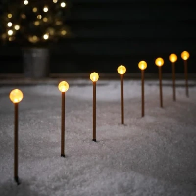 Image of Lights4fun Set of 8 Warm White Battery Operated Bubble LED Stake Path Lights Garden Decoration for Outdoor Use 20cm