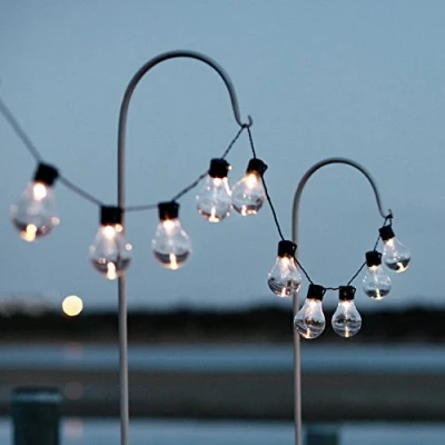 Image of Lights4fun 10 Super Bright Warm White LED Solar Powered USB Rechargeable Outdoor Garden Clear Bulb Festoon String Lights Black Cable 5m Fully Waterproof IP44