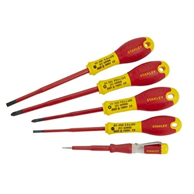 Image of Stanley Tools STA062693 FatMax VDE Insulated Parallel and Pozi Screwdriver Yellow/Black (Set of 5)