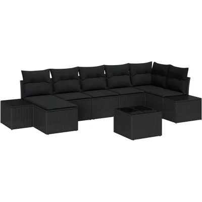 Image of vidaXL 8 Piece Garden Sofa Set with Cushions Beige Poly Rattan
