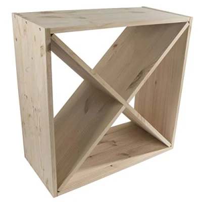 Image of Square Wooden Wine Rack 24 Bottle Capacity Shape A 52 x 25 cm Floor Standing Cabinet Display Cellar Storage Holder Cube Stand Natural Unpainted &amp; Untreated Plain Pine