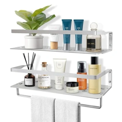 Image of Uten Floating shelves Space Aluminum Wall Mounted Set of 2, Hanging for Bedroom, Kitchen, Bathroom, Living Room, Home Office, Storage Organiser