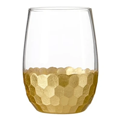 Image of Premier Housewares 240ml Glass Tumbler Honeycomb Design Martini Glasses Drinking Clear Margarita Set of 4 6 X 10 Cm