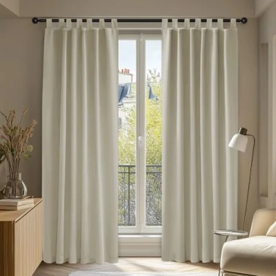 Image of Deconovo Functional Tab Top Blackout Curtains Thermal Insulated Kids for Bedroom Light Beige W55 x L87 Inch One Pair