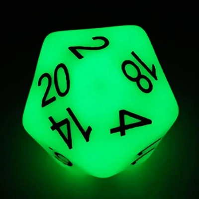 Image of Bescon Jumbo Glowing D20 38MM, Big Size 20 Sides Dice Jade Glow In Dark, Faces Cube 1.5 inch