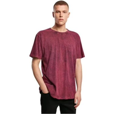 Image of Build Your Brand Men&#039;s Acid Washed Tee T Shirt, berry black, S