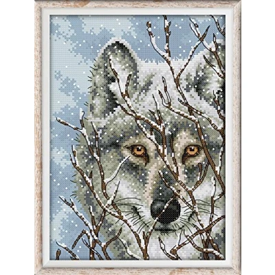 Image of Awesocrafts Cross Stitch Kits, Wolf Animals Easy Patterns Stitching Embroidery Kit Supplies, Counted Options for Adults Beginners Kids (Wolf, Counted)