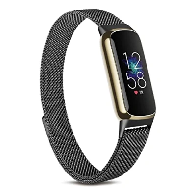Image of Demark Strap Compatible with Fitbit Luxe Strap, Adjustable Stainless Steel Loop Mesh Magnetic Replacement for Fitness Tracker Women Men(Black)