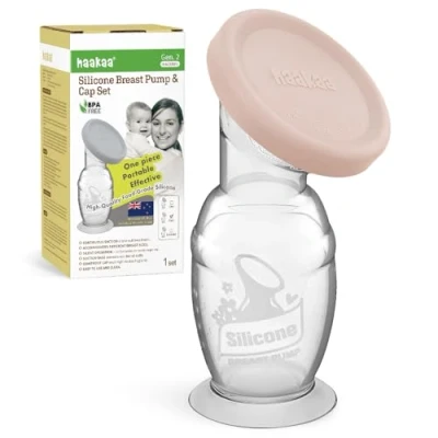 Image of haakaa Manual Silicone Breast Pump with Suction Base and lid Set Patented Design, Hands Free Silent Operation, Natural Suction, Spill Proof &amp; Easy to Clean, 4oz/100ml, Blush