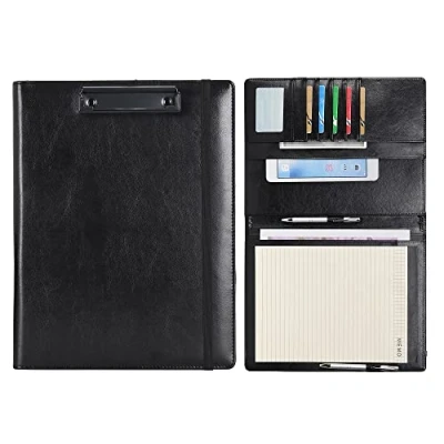 Image of Wonderpool A4 PU Leather Clipboard Partfolio Notepad Forms Holders Document Case Interview Planner Meeting Writing Padfolio File for Office Travel School Hotel Hospital (A4,Black)