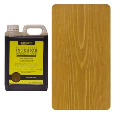 Image of Littlefair&#039;s Wood Stain Water Based 5 LTR Indoor Furniture Light &amp; Dark Finishes Special Non Toxic Eco Friendly Formula for Crafts Colour: Golden Pine