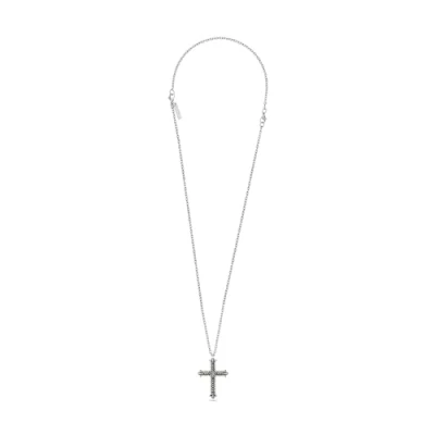 Image of Police Mens Whiz Antique Stainless Steel White Crystal Cross Pendant Adjustable Necklace