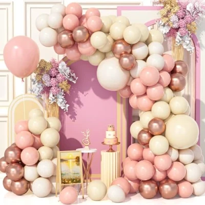 Image of Teselife 143Pcs Nude Beige Balloon Arch Kit, Apricot Cream Pink Rose Gold Party Balloons Garland Kit for Birthday Baby Shower Wedding Anniversary Carnival Decorations Supplies