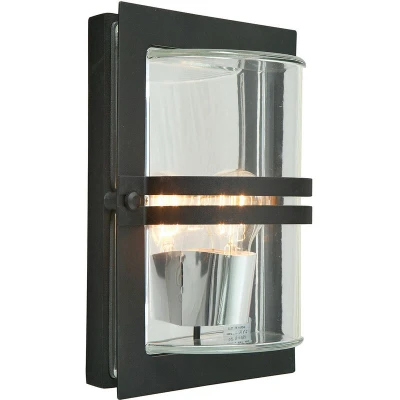 Image of Basel 1 Light Outdoor Flush Wall Black IP54, E27