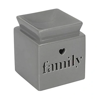 Image of Cozy Grey Family Cut Out Oil Burner 11.5cm x 10cm (1 Pc.) Charming Heart Design Perfect for Aromatherapy with Fragrance Oils or Wax Melts