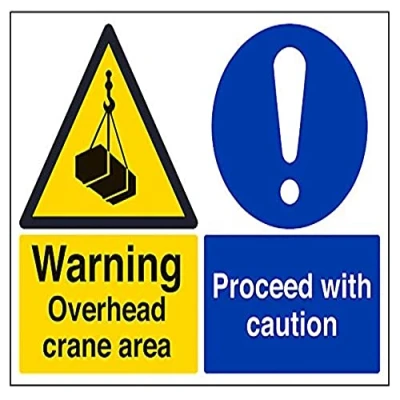 Image of V Safety Warning, Overhead Crane. Proceed With Caution Warning Sign 400mm x 300mm Self Adhesive Vinyl