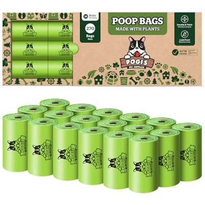 Image of Pogi&#039;s Compostable Dog Poo Bags 18 Rolls (270 Biodegradable Bags) Leak Proof, Extra Large, Plant based, ASTM D6400, EN 13432 Certified Home Waste for Dogs