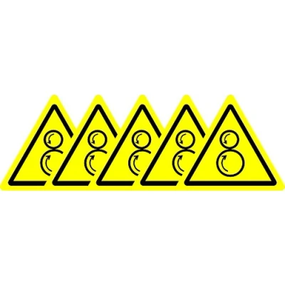 Image of ISO Safety Label Sign International Warning counter rotating rollers Symbol Self adhesive sticker 50mm Diameter (PACK OF 5 STICKERS)