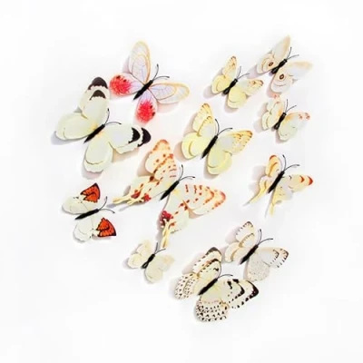 Image of 3D Butterfly Wall Sticker, Double Layer Butterfly, Refrigerator Bedroom Party Wedding Decoration, Room Decoration (White, 12)