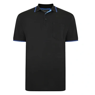 Image of Kam (KBS5400C Kbs Mens Big Size Tipped Polo Shirt with Pocket in Black 5XL