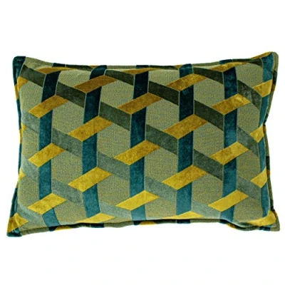 Image of Paoletti Delano New 3D Geometric Velvet Jacquard Feather Filled Cushion Teal One Size