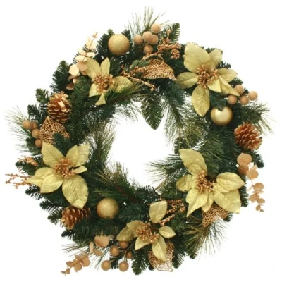 Image of WeRChristmas Pre Lit Decorated Christmas Decoration with 20 Warm LED Lights, 60 cm Wreath, Cream/Gold