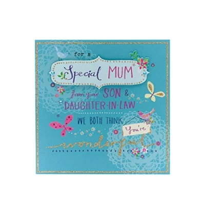 Image of UK Greetings Mother&#039;s Day Card from Son &amp; Daughter In Law With Envelope Blue Glitter Design