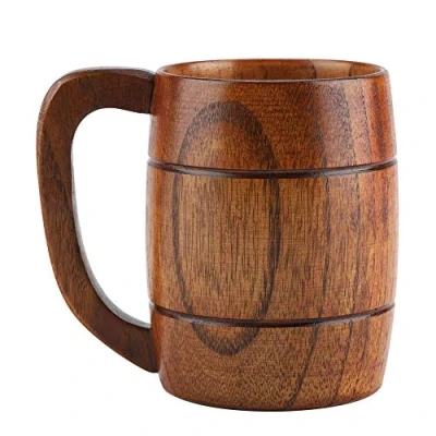 Image of Garsent Natural Wood Beer Mug, Vintage Coffee Mug with Henkel Wooden for Oktoberfest/Beerfest.