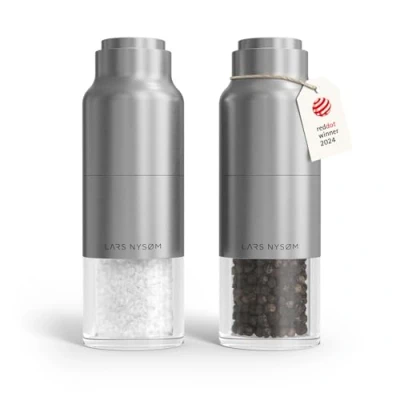 Image of LARS NYSØM Salt and Pepper Grinder Set Stainless Steel with Adjustable I Bottle Design Spice Mills Manual (Stainless Steel)