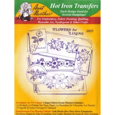 Image of Flowers For Linens Aunt Martha&#039;s Hot Iron Embroidery Transfer Pattern