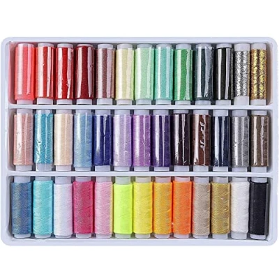 Image of Sewing Thread Tray for Spools Colored Polyester Supplies Kit Ideal Quilting Stitching Hand Machine Assorted Colors 39 Threads Set
