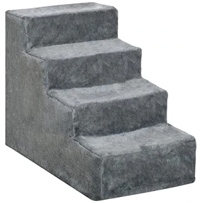 Image of PawHut Dog Steps for Sofa, 4 Stairs, Pet with Washable Plush Cover, Small Dogs, Cats Light Grey