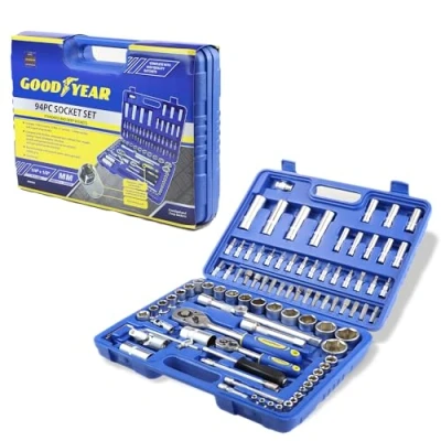 Image of Goodyear 94 Pc Socket Set Professional Tool Kit Metric Ratchet Flexi Bar New