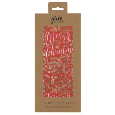 Image of Merry Christmas Foliage Glick 4 Sheets Tissue Wrapping Paper 50 x 75 cm