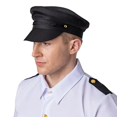 Image of Wicked Costumes Adult Unisex Black Chauffeur Driver Cap Fancy Dress Hat Accessory