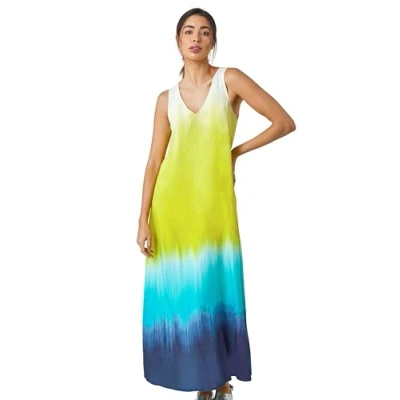 Image of Roman Womens Sleeveless Ombre Midi Dress Blue Size 10 UK