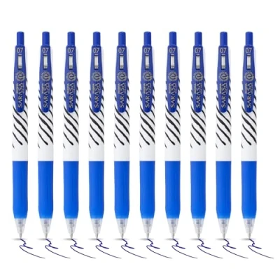 Image of Zebra Pen SARASA CLIP Stripes Gel Pens 10pk Retractable Coloured With Medium 0.7mm Nib, Smudge Proof, Rapid Dry Ink Comfort Grip and Push Clip, Water Resistant, Blue Multipack