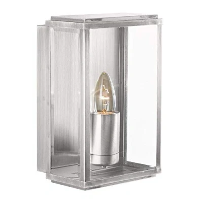 Image of Searchlight 8204SS Box Satin Silver Outdoor Modern Rectangular Lantern Flush Wall Light with Bevelled Glass IP44 Exterior Rating Garden Walls Fencing Patio Lighting Free Air Freshener Promo