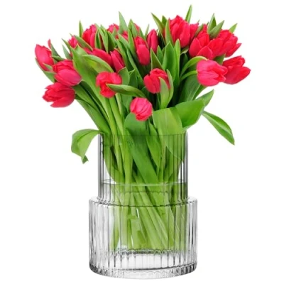 Image of Krosno Ribbed Glass Vase, Sparkle Collection, 8 Inch (20 cm), Decorative Flower Handcrafted Glassware, Ideal for Home Decor, Modern Design, Made in Europe