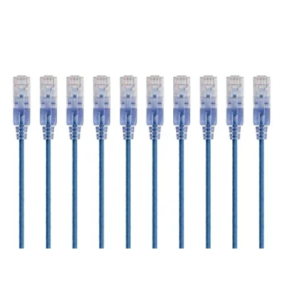 Image of Monoprice 115166 Cat6A Ethernet Patch Cable 10 Feet Blue Network Internet Cord RJ45, 550Mhz, UTP, Pure Bare Copper Wire, 10G, 30AWG, Pack SlimRun Series