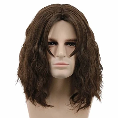 Image of Karlery Men Fluffy Short Curly Brown Wig Halloween Cosplay Anime Costume (2)