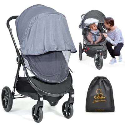 Image of Orzbow Universal Baby Mosquito Net &amp; Buggy Sun Shade with UPF50+,Breathable Pram Cover Two way Zippers Adjustable Stroller Bag for Pushchair,Car Seat Carrycot (Grey)