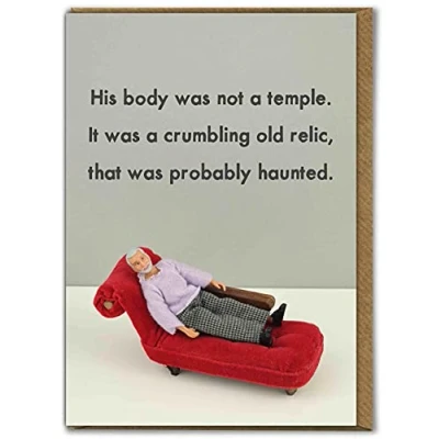 Image of Bold &amp; Bright Funny Birthday Card &#039;Body Not A Temple&#039; Hilariously Cards Cheeky For Him Dad Uncle Grandad Sold by Brainbox Candy