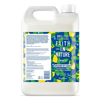 Image of Faith In Nature Natural, Super Concentrated, Biodegradable Washing Up Liquid with Lemon Oil, Vegan and Cruelty Free, No SLS, Parabens or Phosphates, 5 L Refill Pack